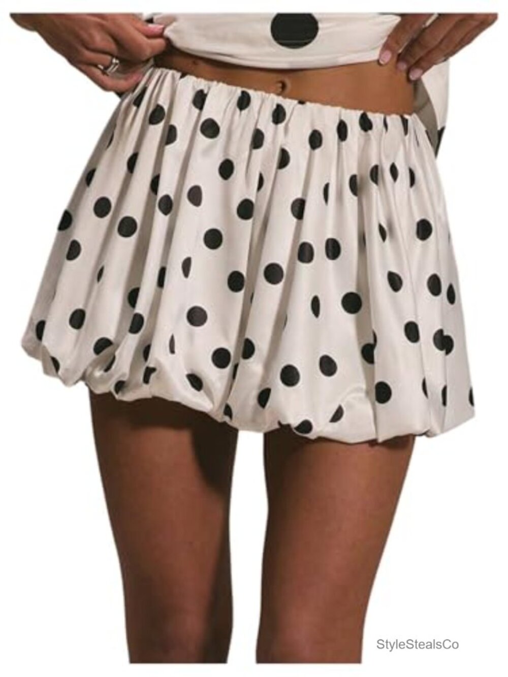 Polka Dots Bubble Skirt Elastic Waist Ruffle Hem A Line Mini Skirt